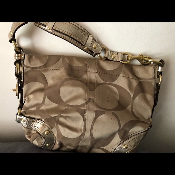 Coach Canvas and Metallic Gold Leather Tote - Picture 2 of 3